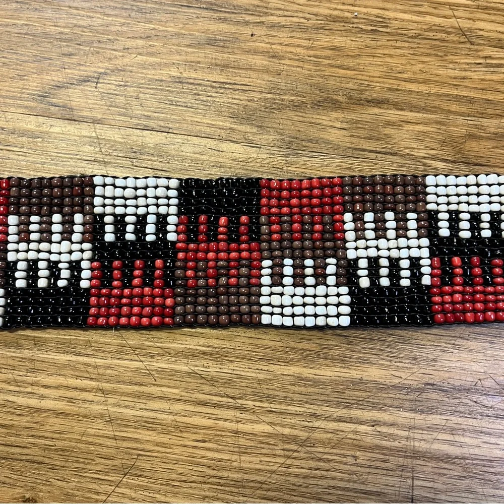 Boho Red Black Beaded Stretch Belt Wide Geometric Southwest Free People Festival
